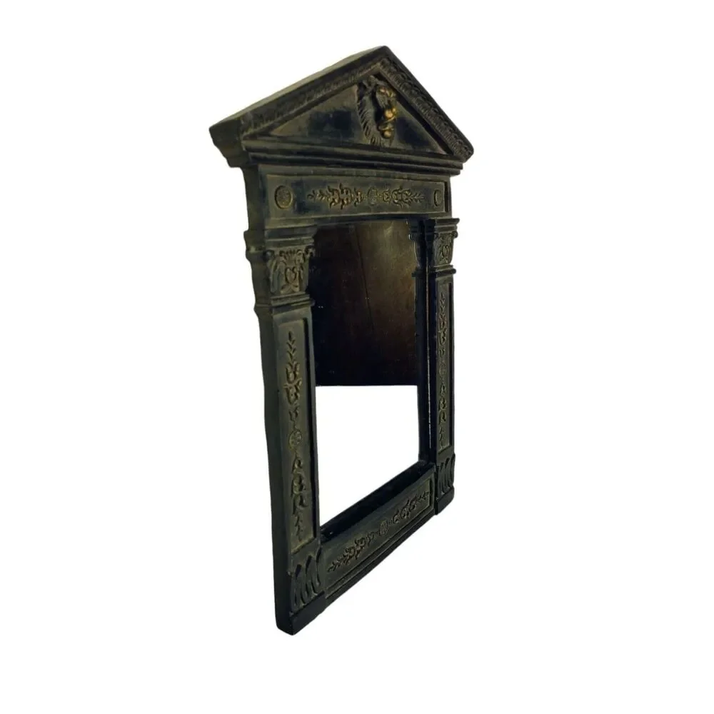 Vintage Rococo Lion Head Mirror Wall Hanging Floral Detailing Framed Faux Bois